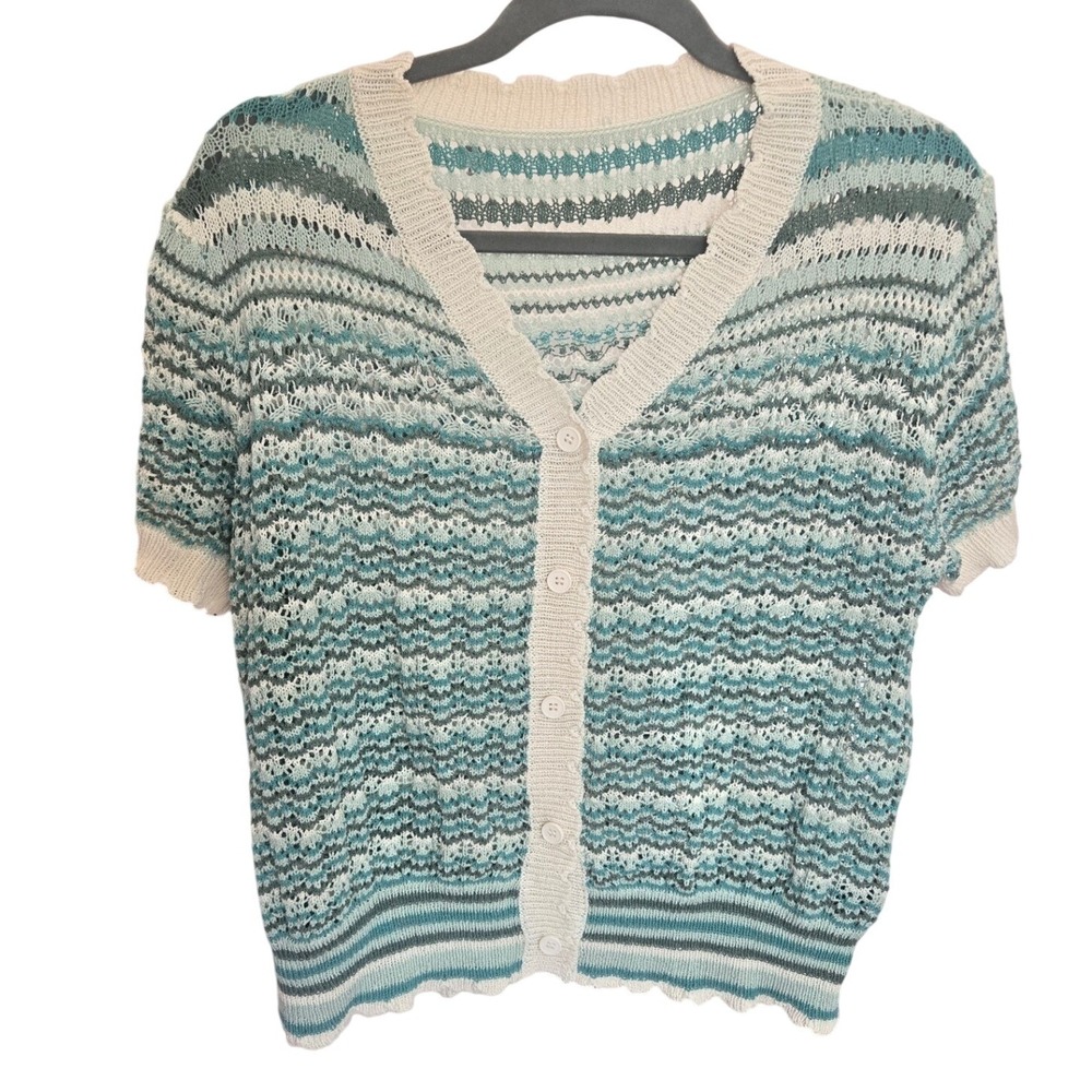 Shein Cottagecore Crochet Top Knit Short Sleeve Button Up 3XL Vintage Cardigan